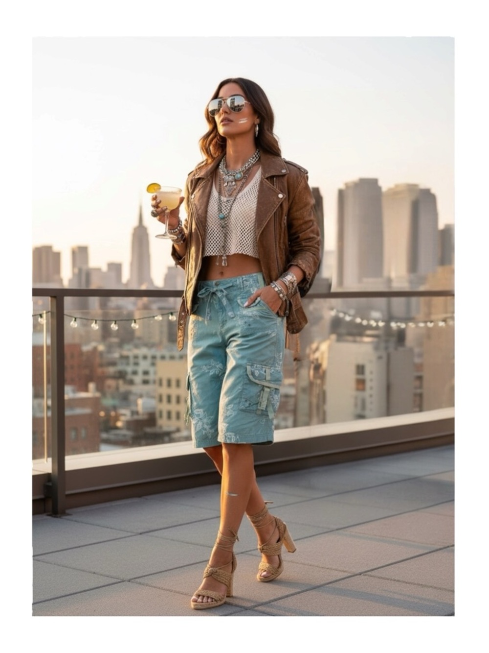 Y2K: Da-Nang Danang ✪ Ribbon Tie Cargo Crop Pants ✪ Teal Floral Print ✪ Large